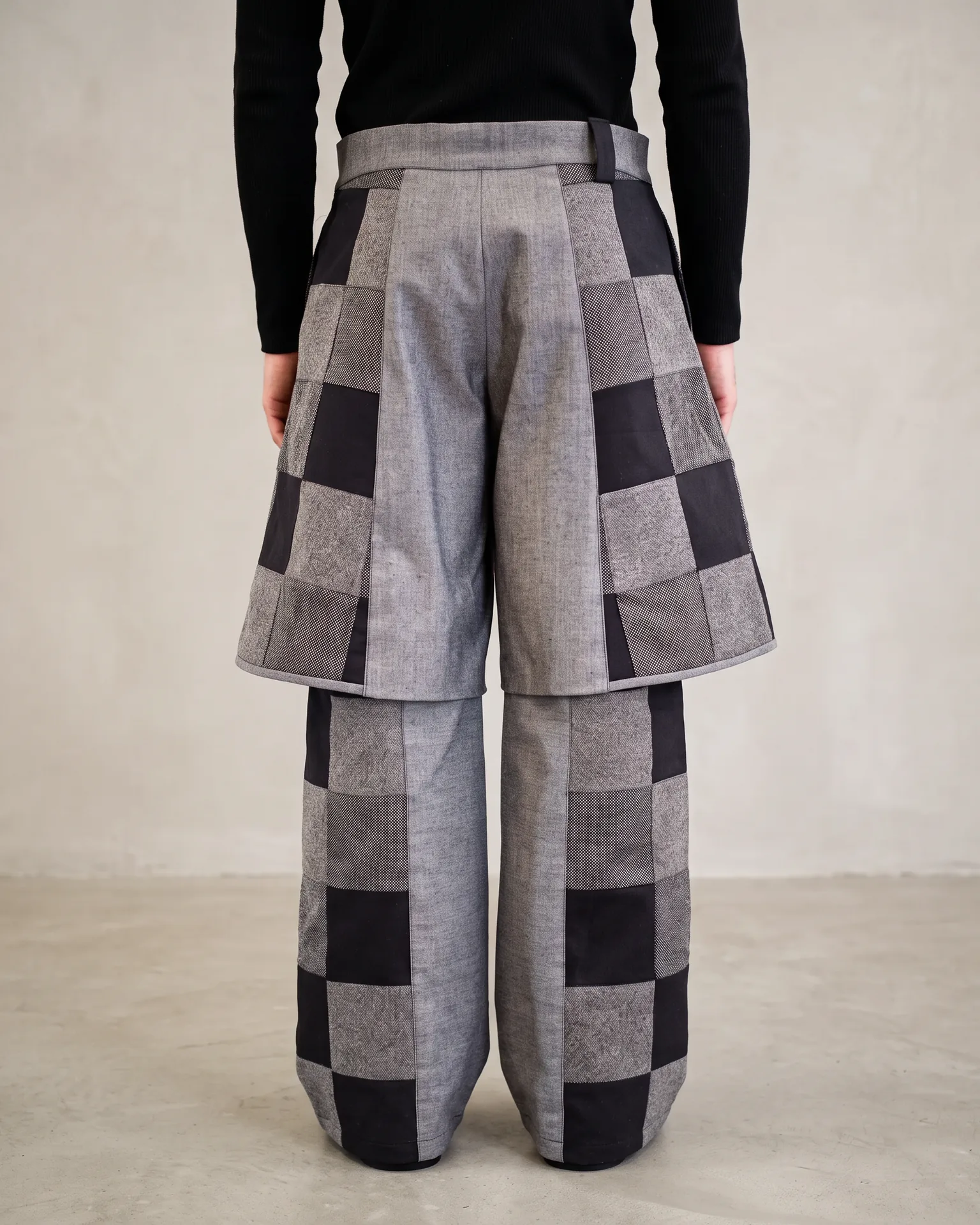 Layered checker trouser, back