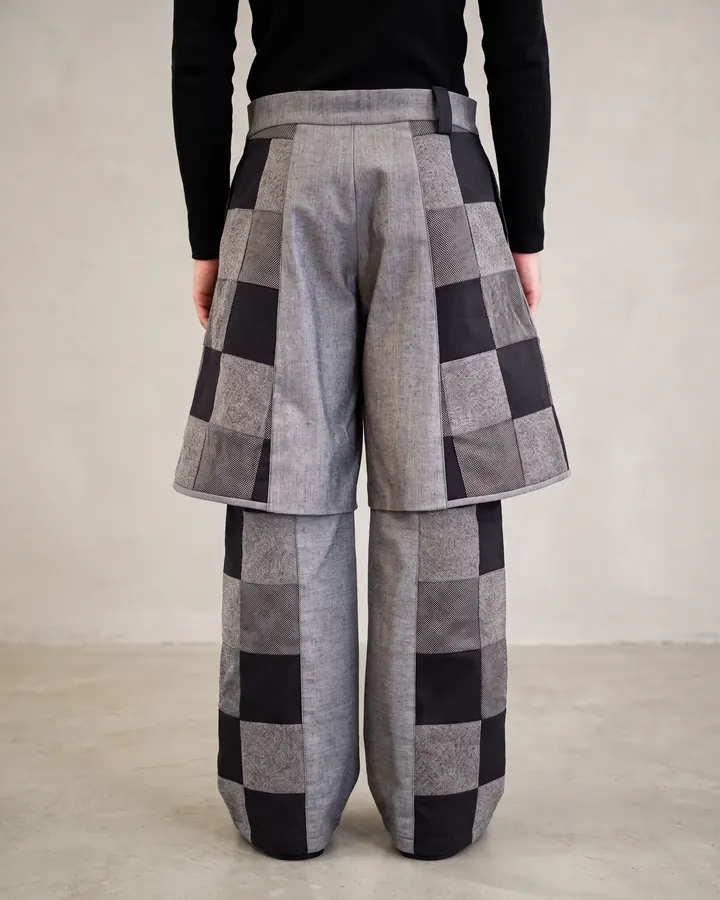 Layered checker trouser, back