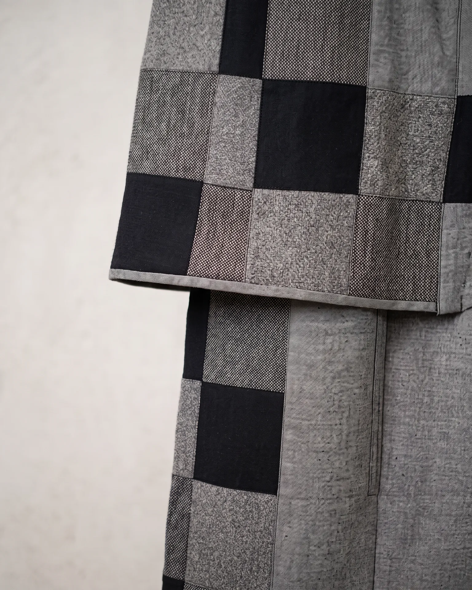 Layered checker trouser, patchwork detail