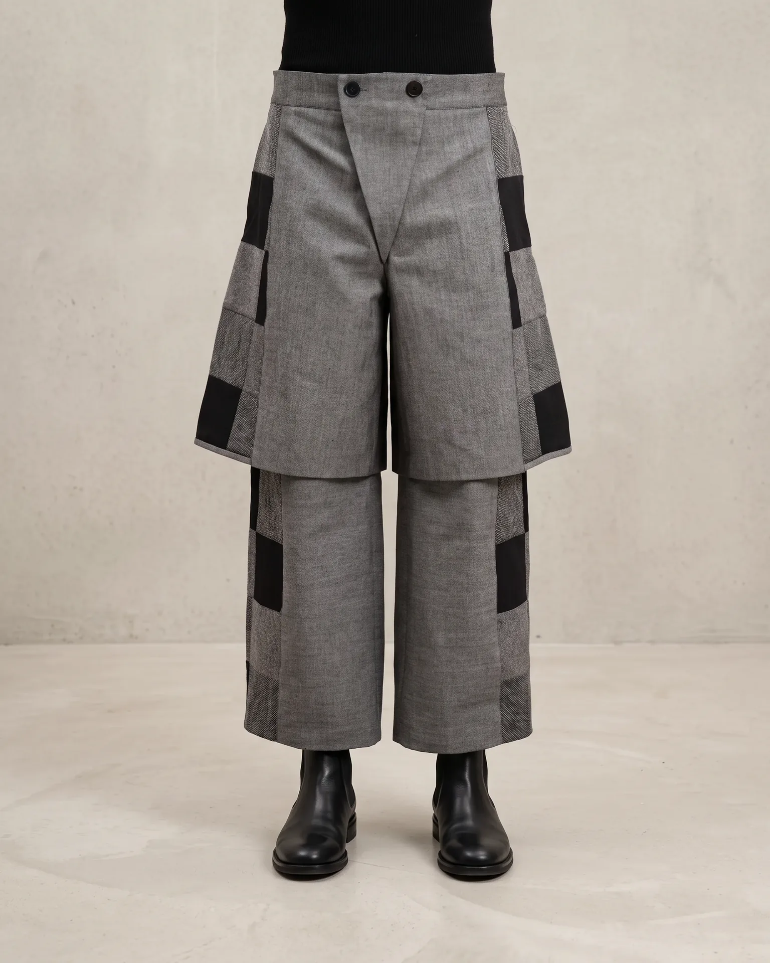 Layered checker trouser, front
