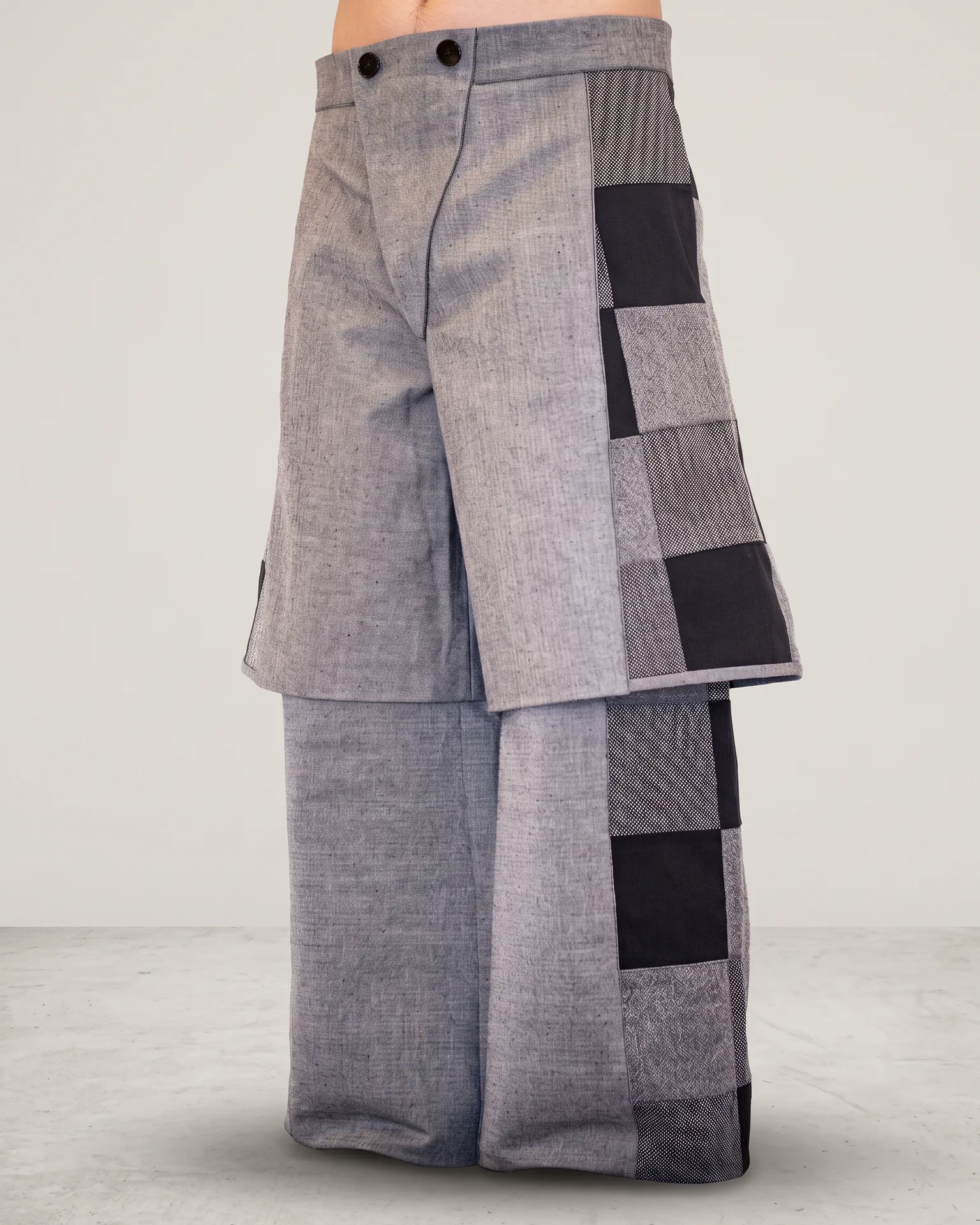 Layered checker trouser, side view